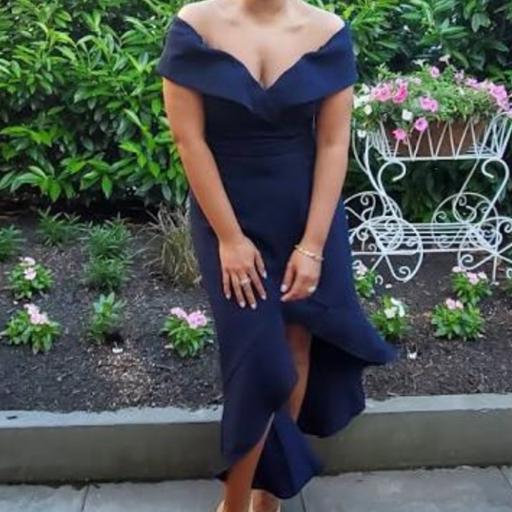 Off Shoulder Navy Cocktail Dress by XSCAPE